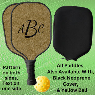 1 oder 3 Buchstaben Monogram, Beige-braune Ledersc Pickleball Schläger