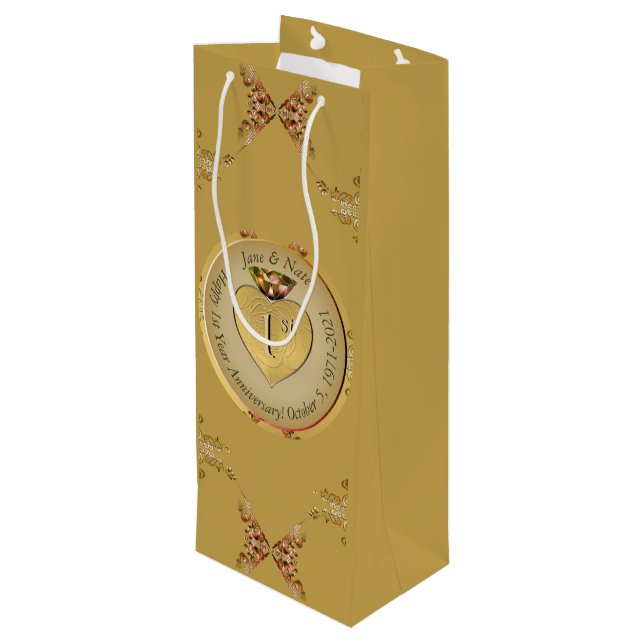 1. oder 50. Golden Ochre Gift Bag Geschenktüte Für Weinflaschen (Rückseite Schrägansicht)