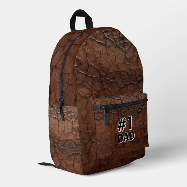 #1 Papa Leder-Look Bedruckter Rucksack (Rückseitige Ecke links)