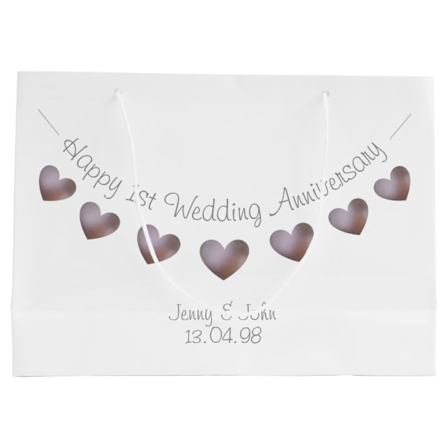 1. Paper Wedding Anniversary lila Herzstück Große Geschenktüte (Rückseite)