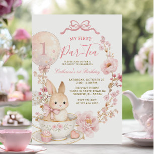1. Par-Tea-Häschen Erster Geburtstag Party Mädchen Einladung