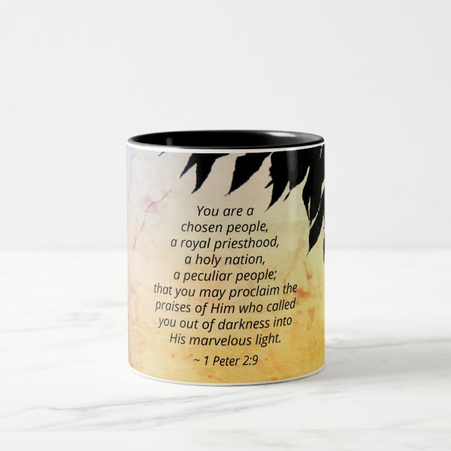 1 Peter 2:9 Du bist ein gewähltes Volk, Bibel Zweifarbige Tasse (Mittel)