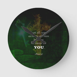 1 Peter 5:7 Bibelverse-Zitat Runde Wanduhr