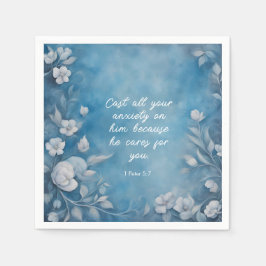 1 Peter 5:7 “Cast All Your Anxiety” Blue Floral Serviette