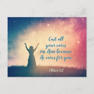 1 Peter 5:7 Cast all your cares on Him, Scripture Postkarte