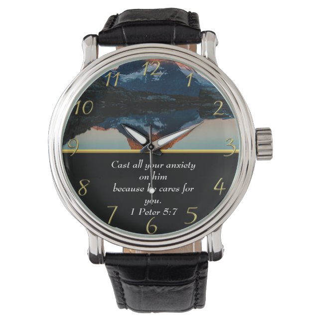 1 Peter 5:7 Christlicher Glaubenssee Armbanduhr (Vorderseite)