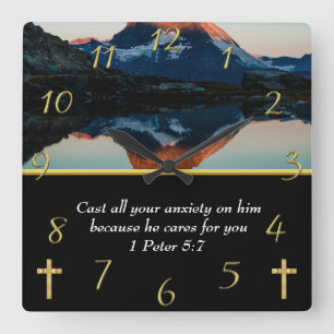 1 Peter 5:7 Christlicher Glaubenssee Quadratische Wanduhr