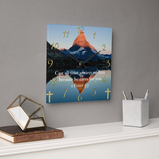 1 Peter 5:7 Christlicher Glaubenssee Quadratische Wanduhr (Büro)