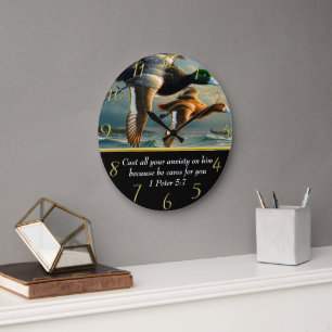 1 Peter 5:7 Christlicher Glaubenstreuer mit Enten Große Wanduhr