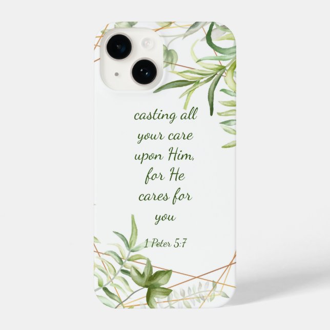1 Peter 5:7 Gießen Sie Ihre ganze Sorgfalt auf Ihn iPhone Hülle (Rückseite)