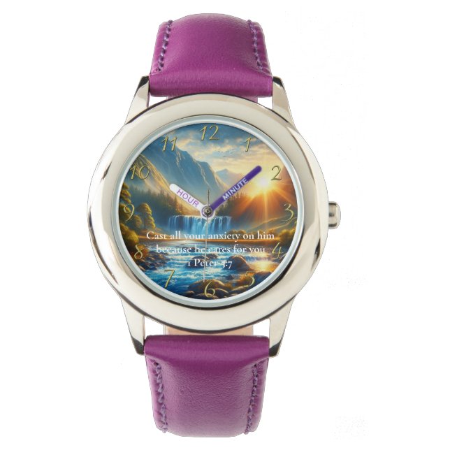 1 Peter 5:7 Gold Christliches Glaubensgebet Armbanduhr (Vorderseite)