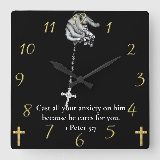 1 Peter 5:7 Händlerkreuz Quadratische Wanduhr (Vorderseite)