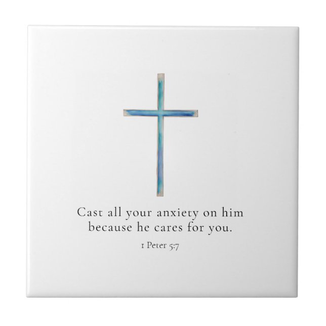 1 Peter 5.7 Minimalistisches Kreuz Fliese (Vorderseite)