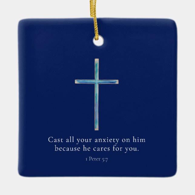 1 Peter 5.7 Minimalistisches Kreuz Keramikornament (Vorderseite)