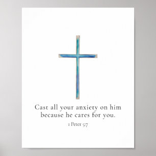 1 Peter 5.7 Minimalistisches Kreuz Poster