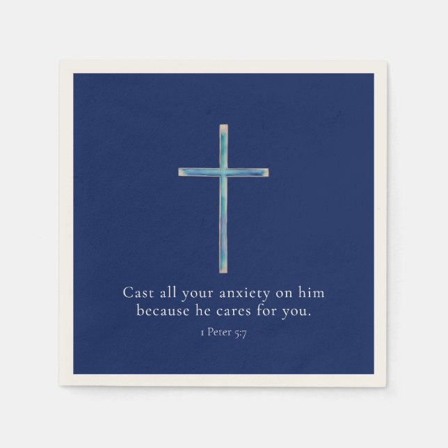 1 Peter 5.7 Minimalistisches Kreuz Serviette (Vorderseite)