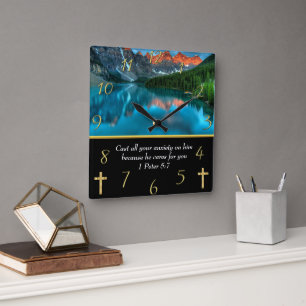 1 Peter 5:7 Moulin Lake Quadratische Wanduhr