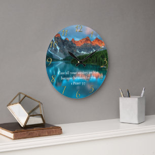 1 Peter 5:7 schöne Aussicht auf den See Große Wanduhr