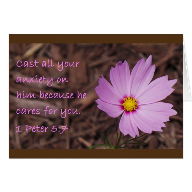 1 Peter-5:7 Scripture-Karten-Blumenbraungrenze (Vorderseite (Horizontal))
