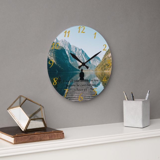 1 Peter 5:7 sitzt auf dem Dock Große Wanduhr (Büro)