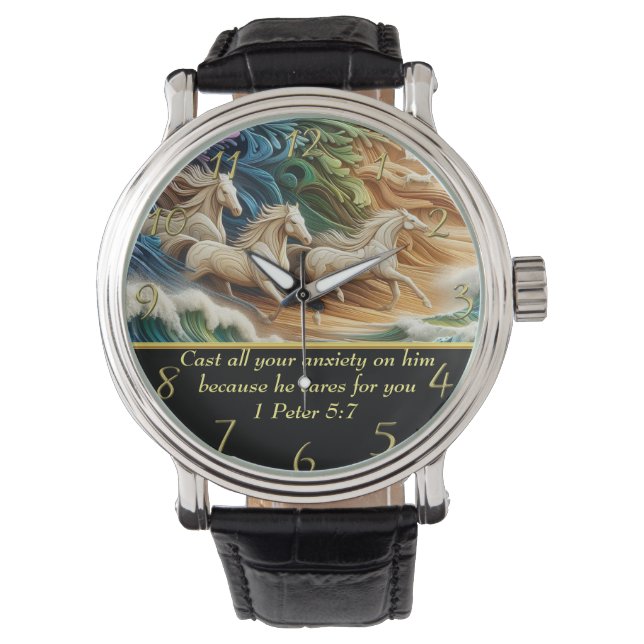 1 Peter 5:7 Wasserfälle im Tal Armbanduhr (Vorderseite)