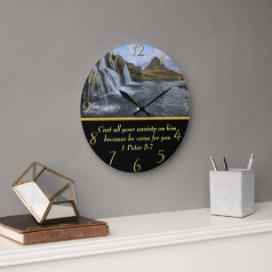 1 Peter 5:7 Wasserfälle im Tal Große Wanduhr