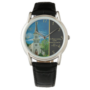 1 Peter 5.7 Weiße Kirche Armbanduhr