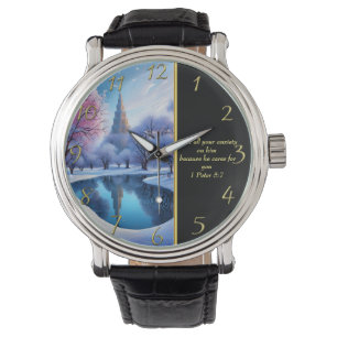 1 Peter 5.7 Weiße Kirche Armbanduhr