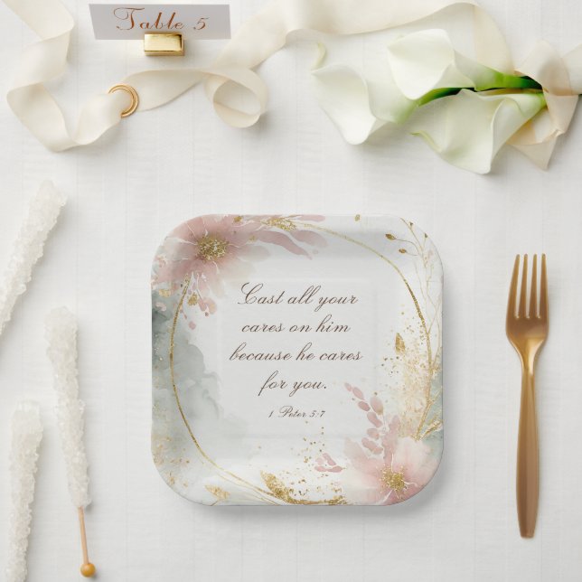 1 Petr 5:7 Schlagen alle eure Karten auf seinem Bi Pappteller (Hochzeit)