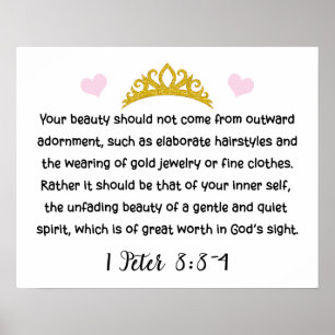 1 Petrus 3:3-4 Innere Schönheit Bibelvers Tiara He Poster