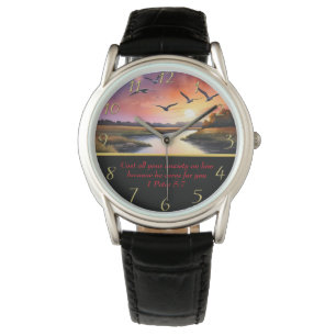 1 Petrus 5,7 Christlicher Glaube Bergsee  Armbanduhr