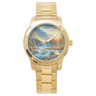 1 Petrus 5,7 Goldene christliche Glaubensgebet Armbanduhr