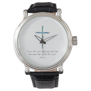 1 Petrus 5:7 Minimalistisches Kreuz Armbanduhr