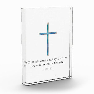 1 Petrus 5:7 Minimalistisches Kreuz Fotoblock
