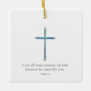 1 Petrus 5:7 Minimalistisches Kreuz Keramikornament