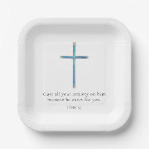 1 Petrus 5:7 Minimalistisches Kreuz Pappteller