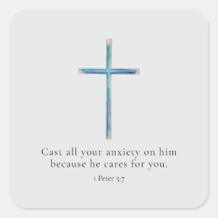 1 Petrus 5:7 Minimalistisches Kreuz Quadratischer Aufkleber