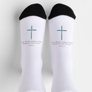 1 Petrus 5:7 Minimalistisches Kreuz Socken