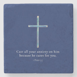 1 Petrus 5:7 Minimalistisches Kreuz Steinuntersetzer