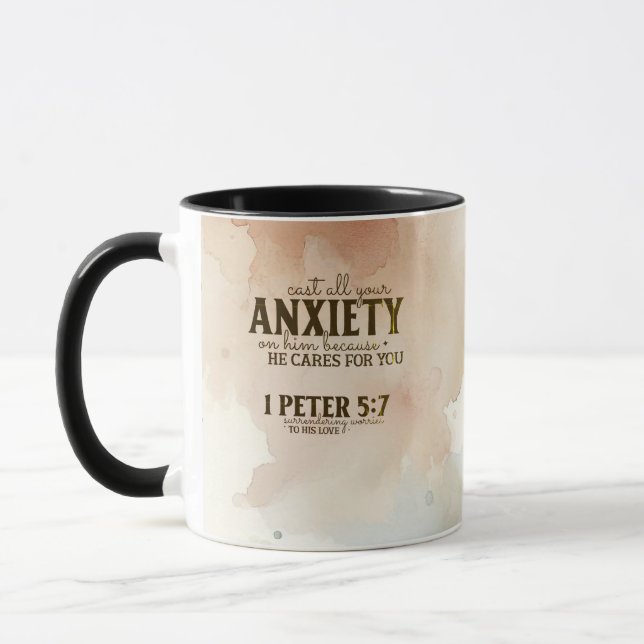 1 Petrus 5:7 Zieh deine Angst vor Ihm Bibelverse Tasse (Links)