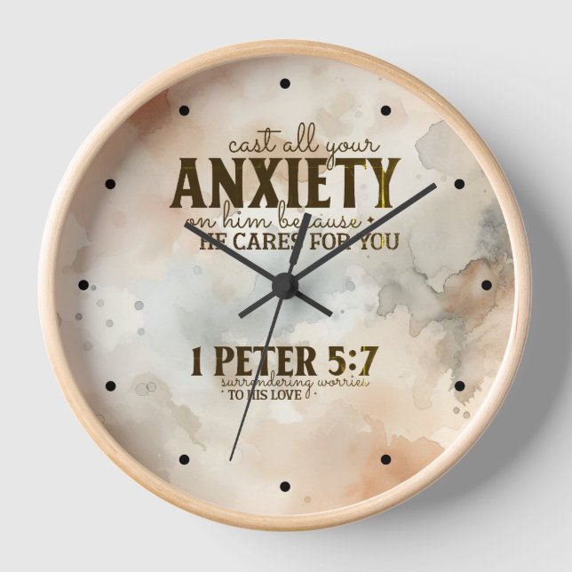 1 Petrus 5:7 Zieh deine Angst vor Ihm Bibelverse Uhr (Vorderseite)