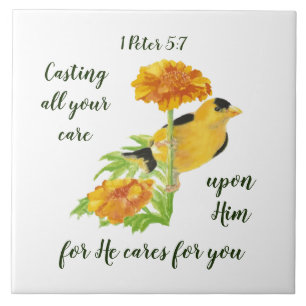 1 Petrus 5:7 Zitat, das alles auf Ihm bedacht ist Fliese