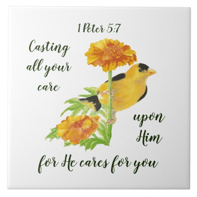 1 Petrus 5:7 Zitat, das alles auf Ihm bedacht ist Fliese (Vorderseite)