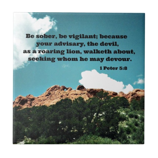 1 Petrus 5:8 Sei nüchtern, sei wachsam; denn... Fliese (Vorderseite)