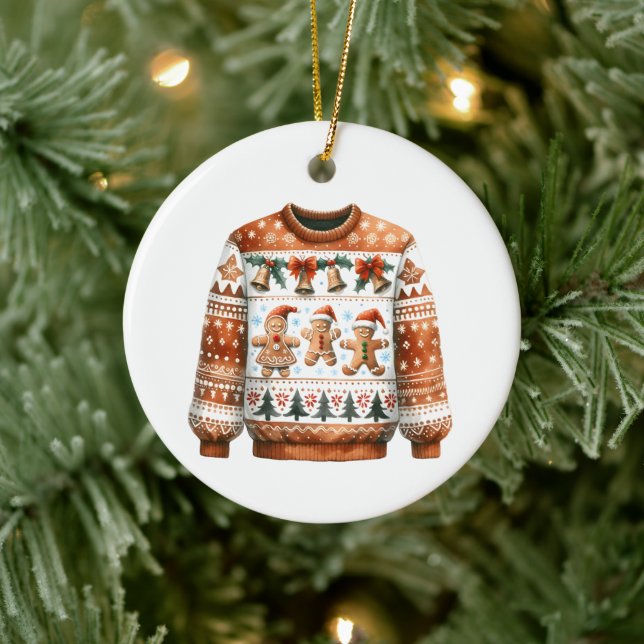 1. Platz Gewinner Ugly Sweater Contest Gingerbrett Keramik Ornament (Baum)