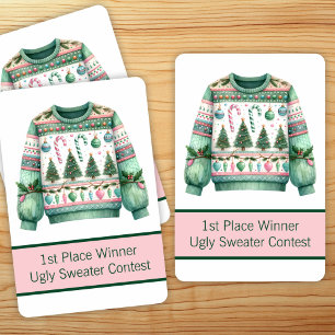 1. Platz Gewinner Ugly Sweater Contest Green Pink Spielkarten