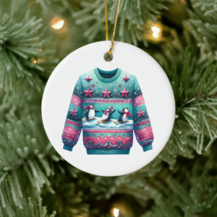 1. Platz Gewinner Ugly Sweater Contest Pink Aquama Keramik Ornament