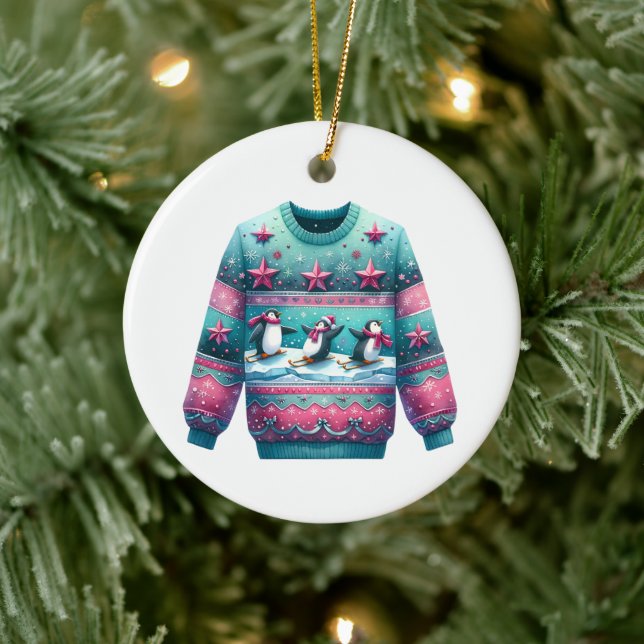 1. Platz Gewinner Ugly Sweater Contest Pink Aquama Keramik Ornament (Baum)
