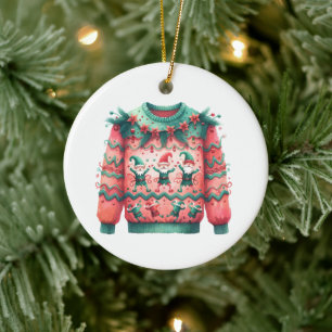 1. Platz Gewinner Ugly Sweater Contest Pink Green Keramik Ornament