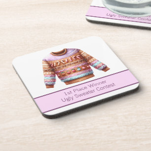 1. Platz Gewinner Ugly Sweater Contest Pink Lila Getränkeuntersetzer